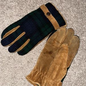 Vintage Leather and Tartan Plaid Wool Gloves